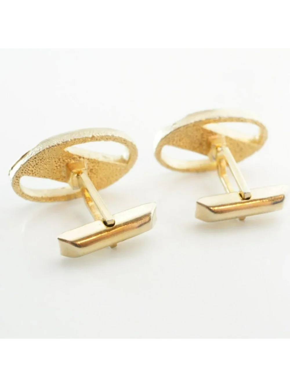 Vintage Swank Gold-Tone Oval Cufflinks With Red Rhinestone